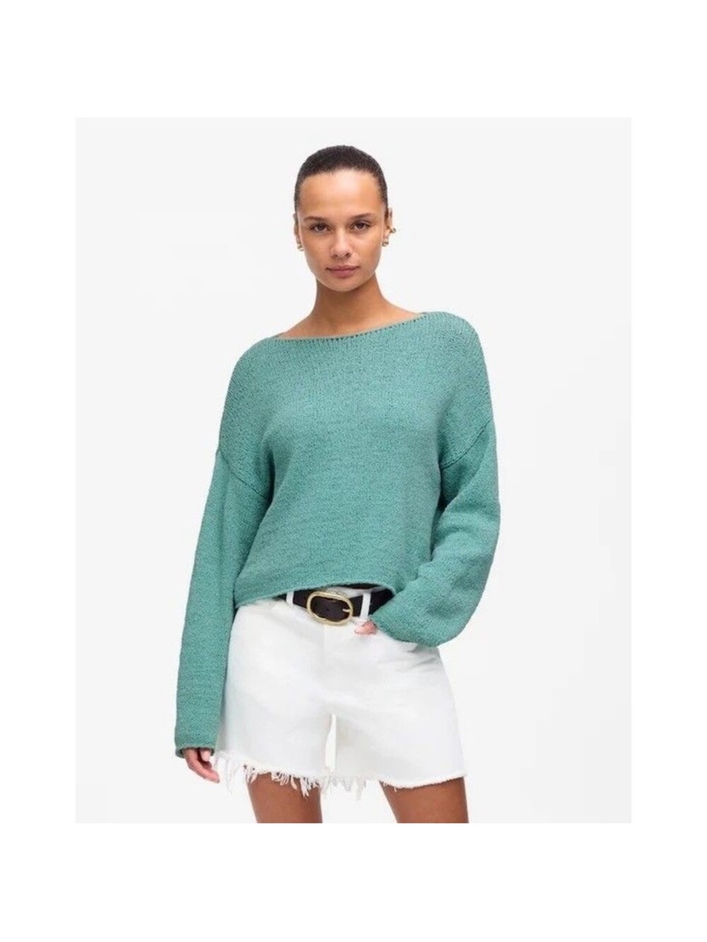 Madewell Boatneck Pullover Sweater Teal Aqua Blue Wave Crest Beach Coastal M